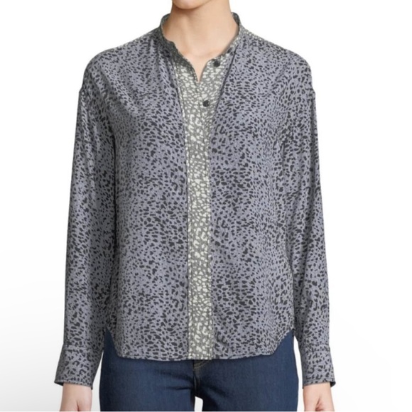 RAG & BONE Christie Long-Sleeve Cheetah Animal-Print 100% Silk Blouse Size SP - Picture 1 of 8